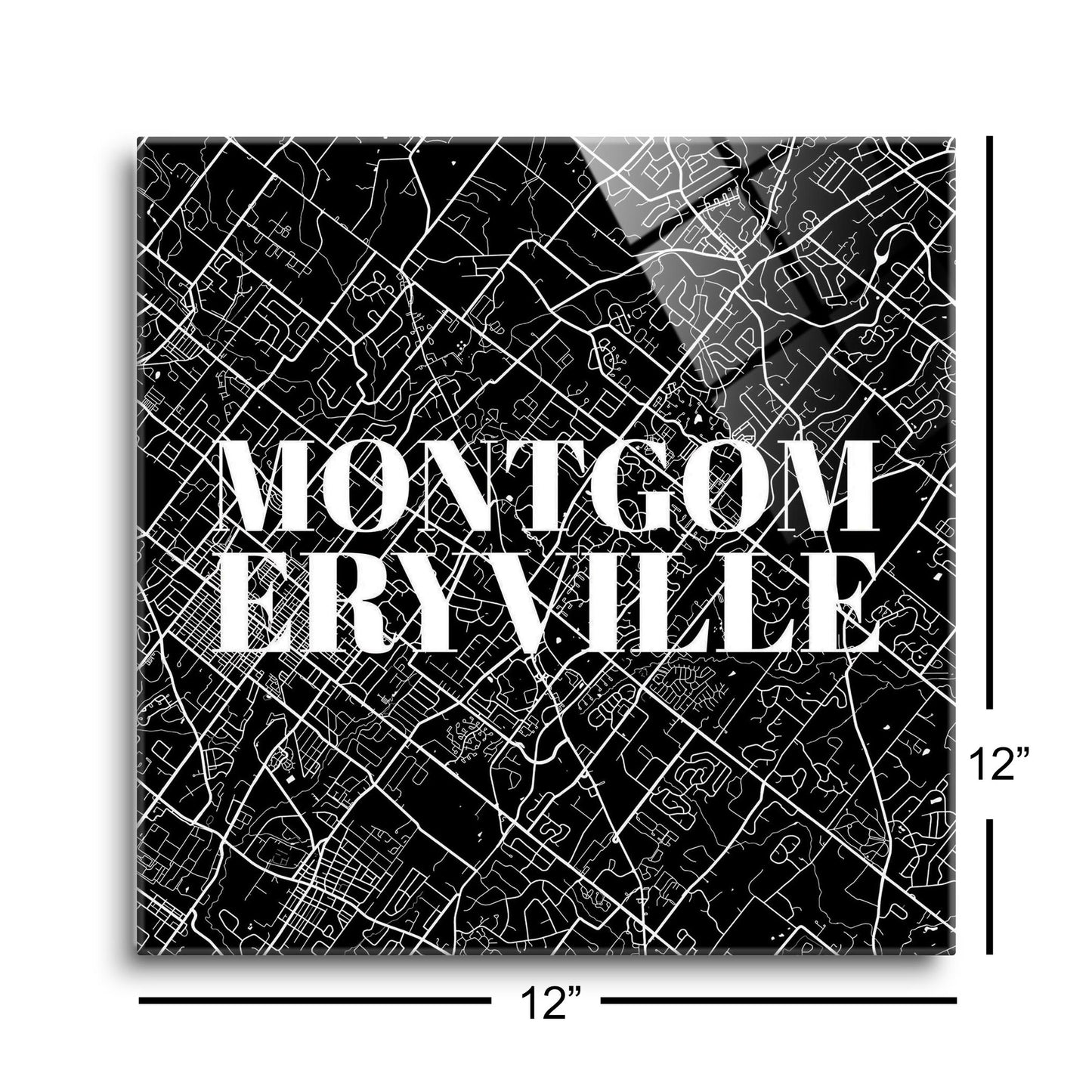 Minimalistic B&W Pennsylvania Montgomeryville Map | Hi-Def Glass Art | Eaches | Min 1