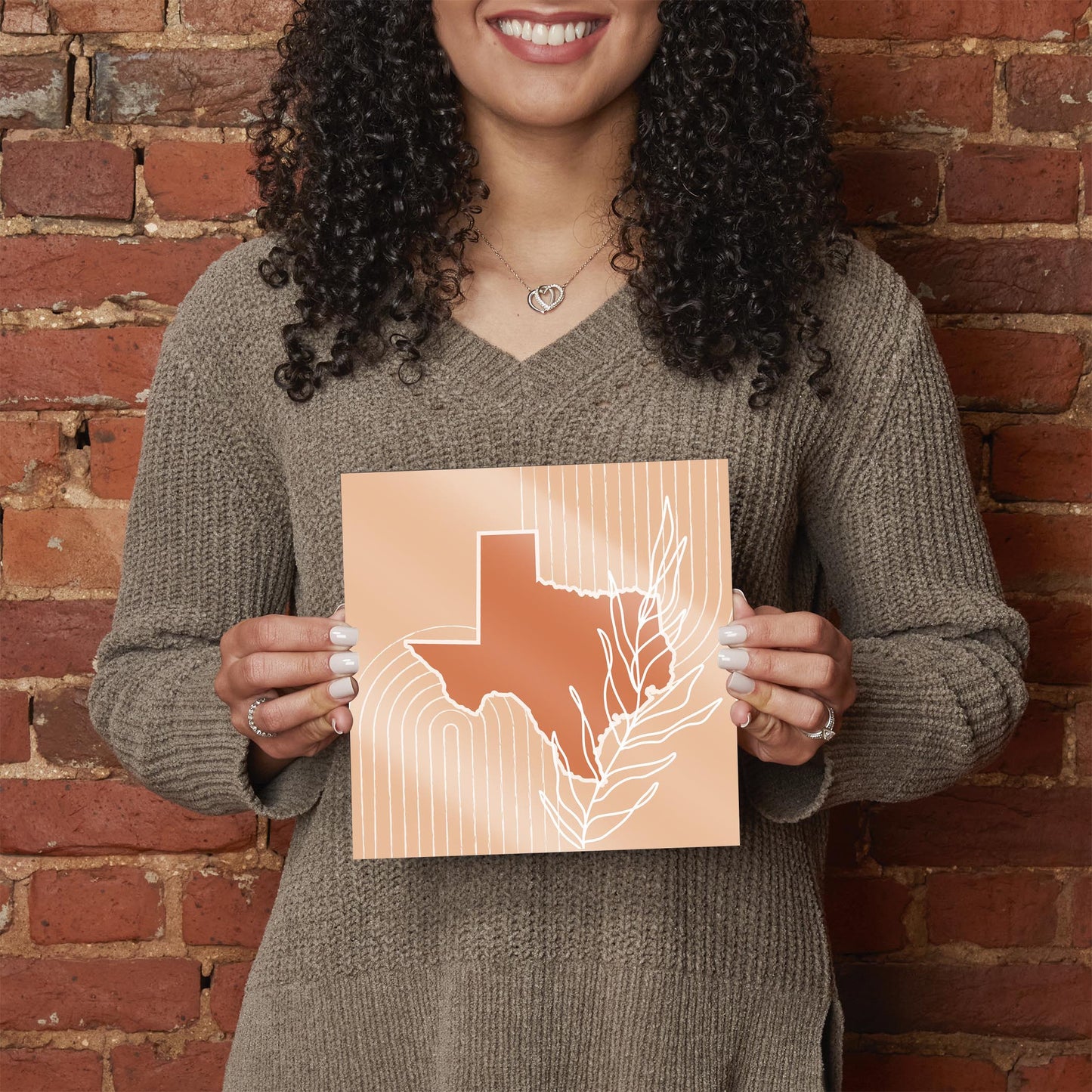 Modern Minimalist Texas State Shape With Leaf | Hi-Def Glass Art | Eaches | Min 2