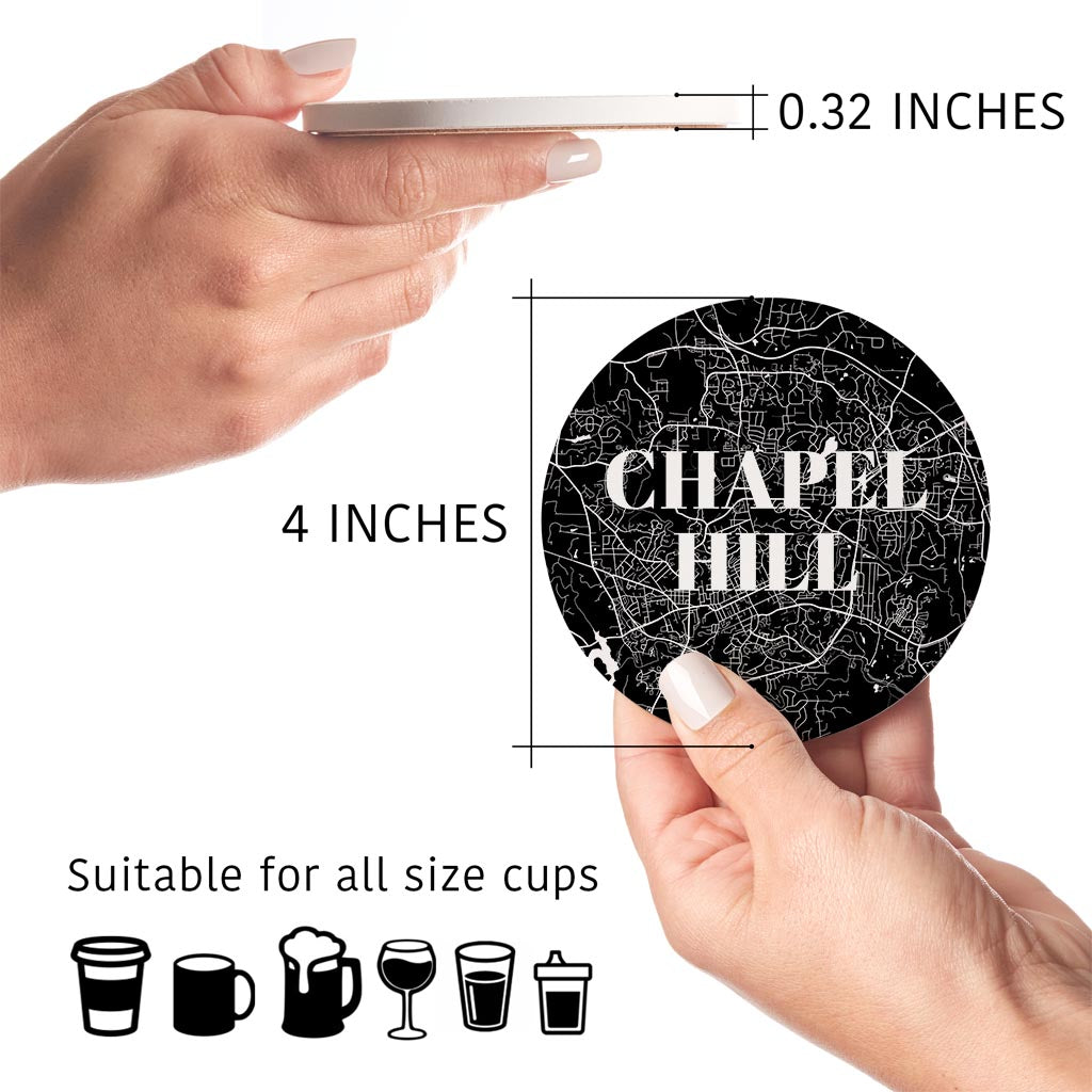 Minimalistic B&W North Carolina Chapel Hill Maps | Absorbent Coasters | Set of 4 | Min 2