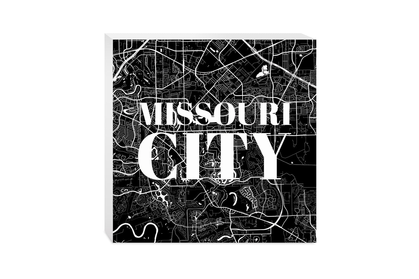 Minimalistic B&W Texas Missouri City Map | Wood Block | Eaches | Min 2