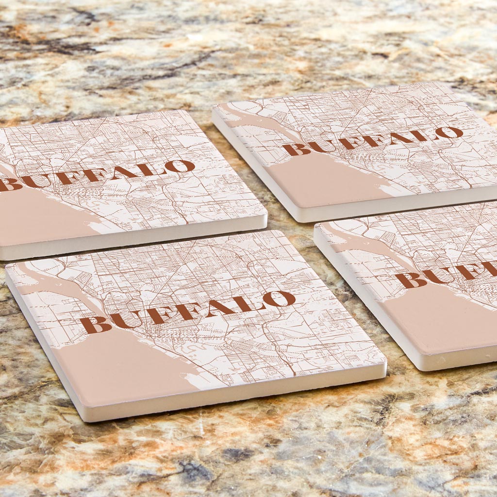 Modern Minimalist New York Buffalo Map | Absorbent Coasters | Set of 4 | Min 2