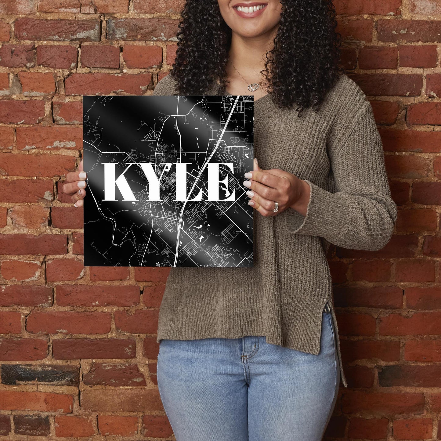 Minimalistic B&W Texas Kyle Map | Hi-Def Glass Art | Eaches | Min 1