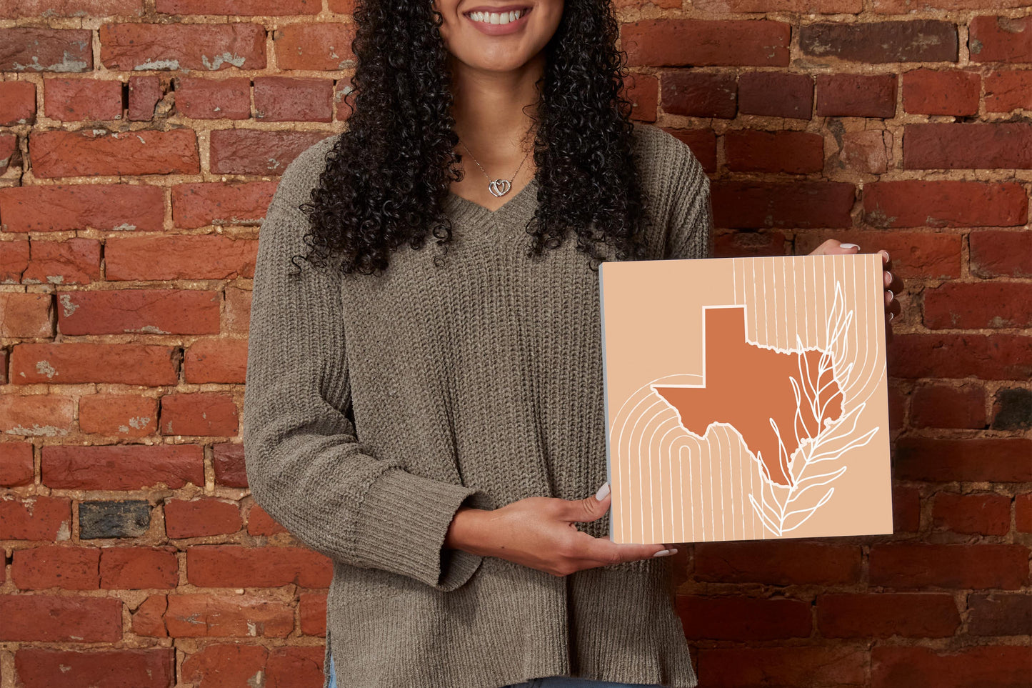Modern Minimalist Texas State Shape With Leaf | Wood Block | Eaches | Min 2