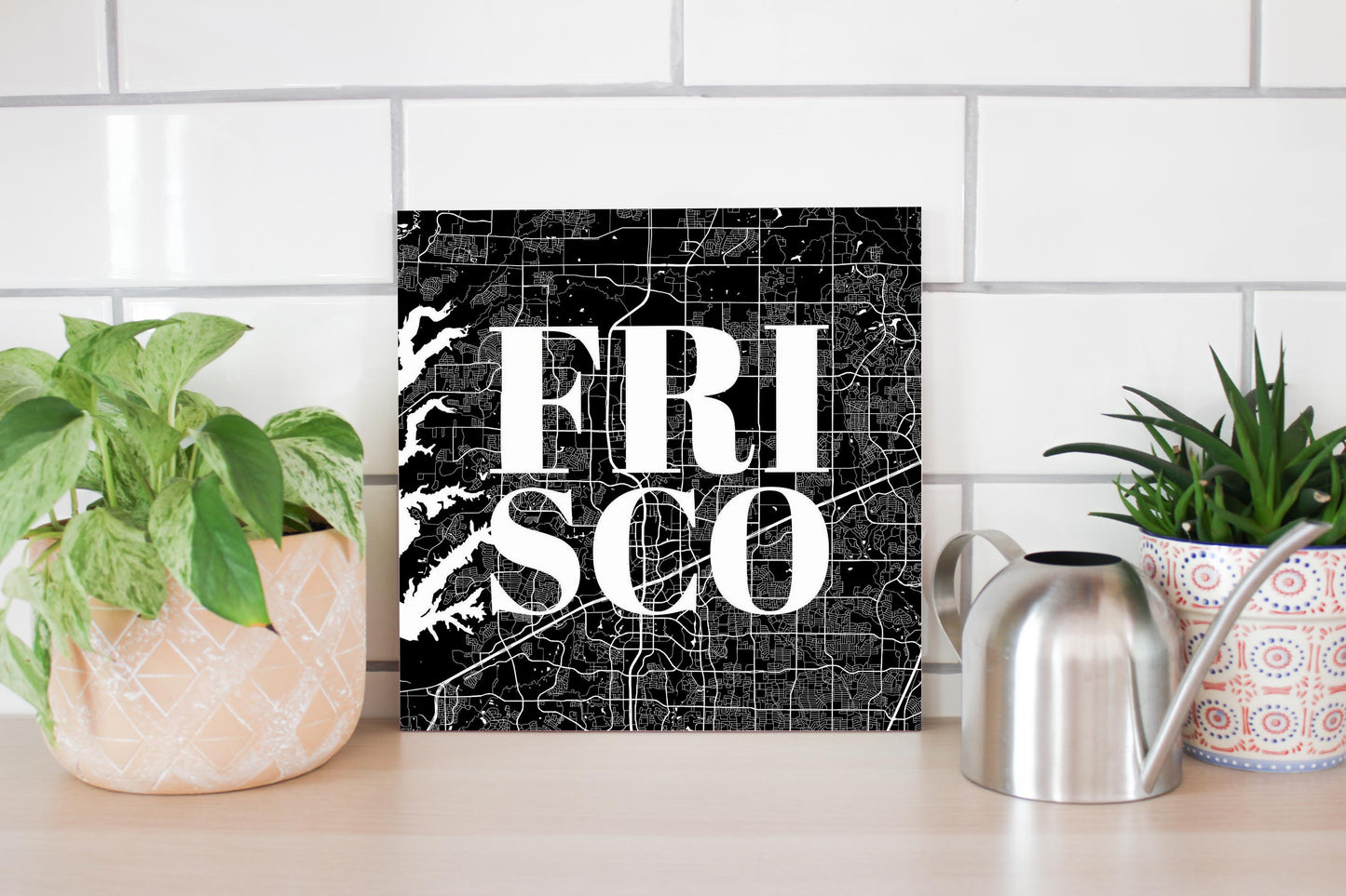 Minimalistic B&W Texas Frisco Map | Wood Sign | Eaches | Min 2