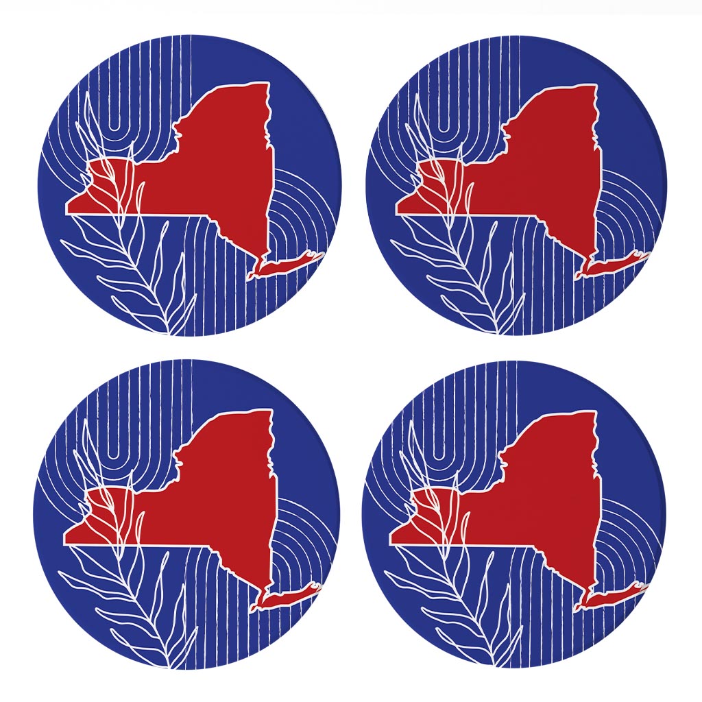 Red White And Blue New York State Retro Thin Lines| Absorbent Coasters | Set of 4 | Min 2