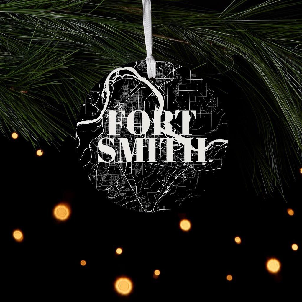 B&W Minimalist Arkansas Fort Smith Map| Wood Ornament | Eaches | Min 6
