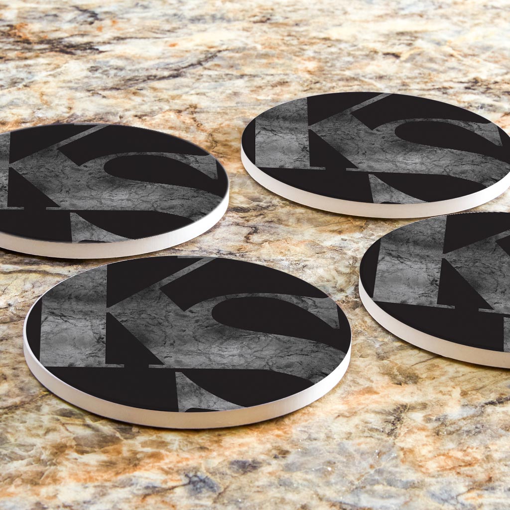 Minimalist B&W Kansas Black Initials| Absorbent Coasters | Set of 4 | Min 2