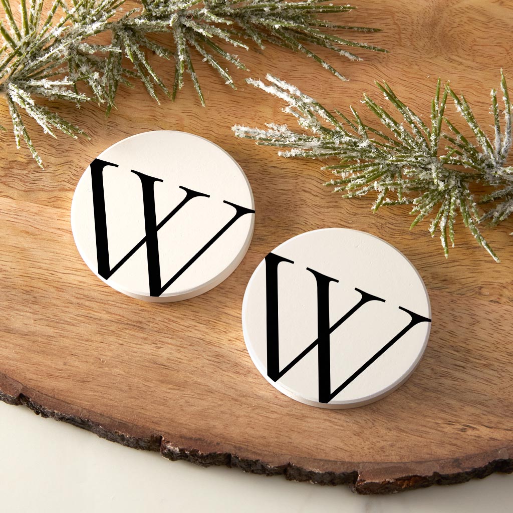 Minimalist Monogram W Circle | Absorbent Car Coasters | Set of 2 | Min 4