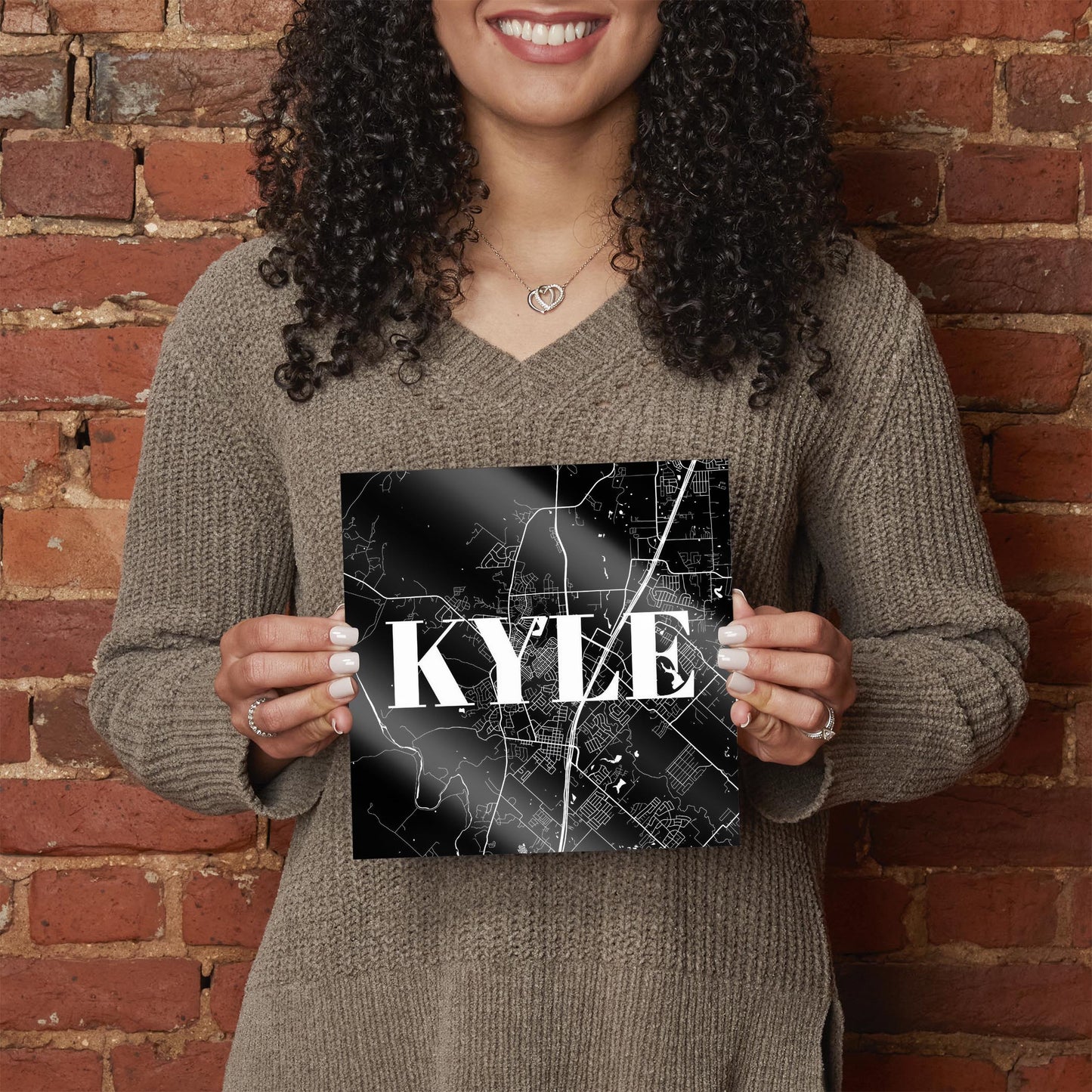 Minimalistic B&W Texas Kyle Map | Hi-Def Glass Art | Eaches | Min 2