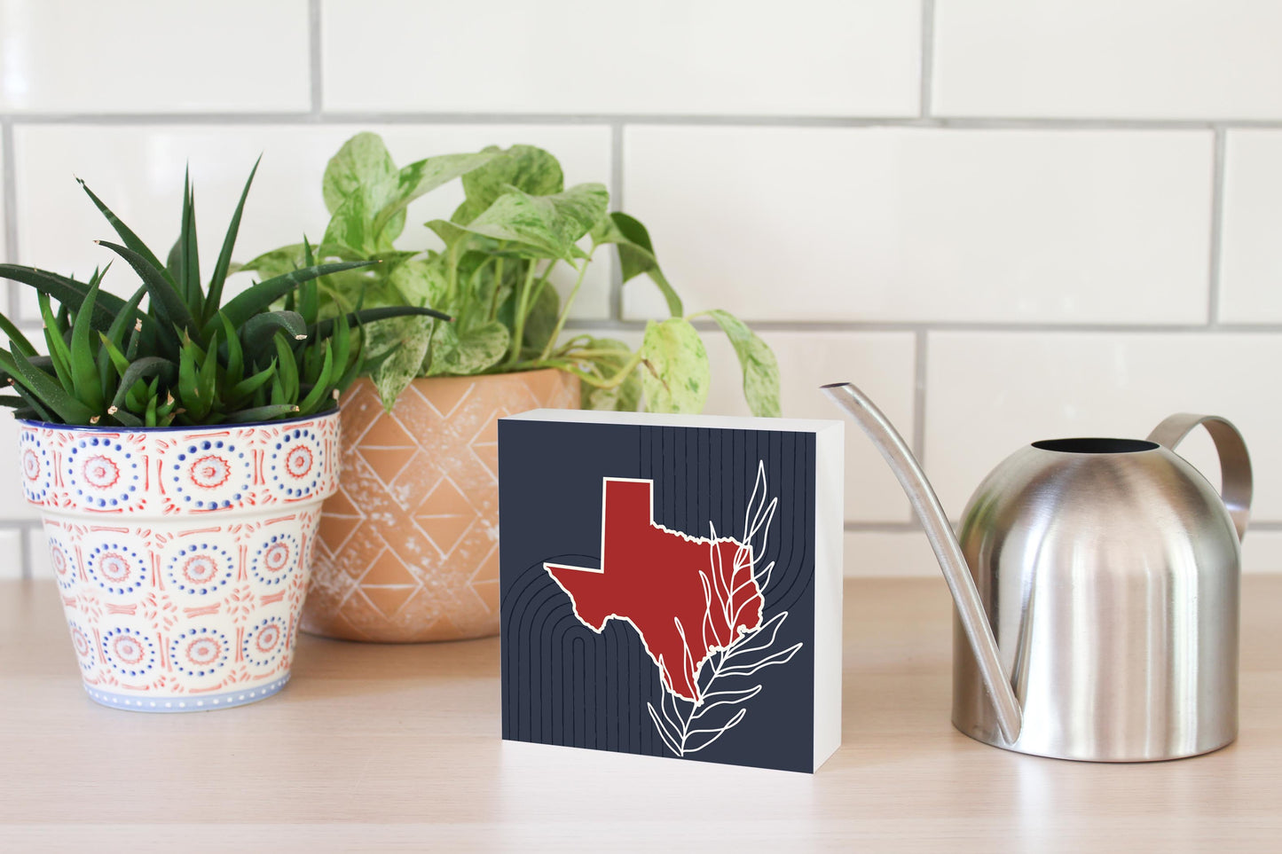 Modern Minimalist Texas Colors Shape Leaf | Wood Block | Eaches | Min 4