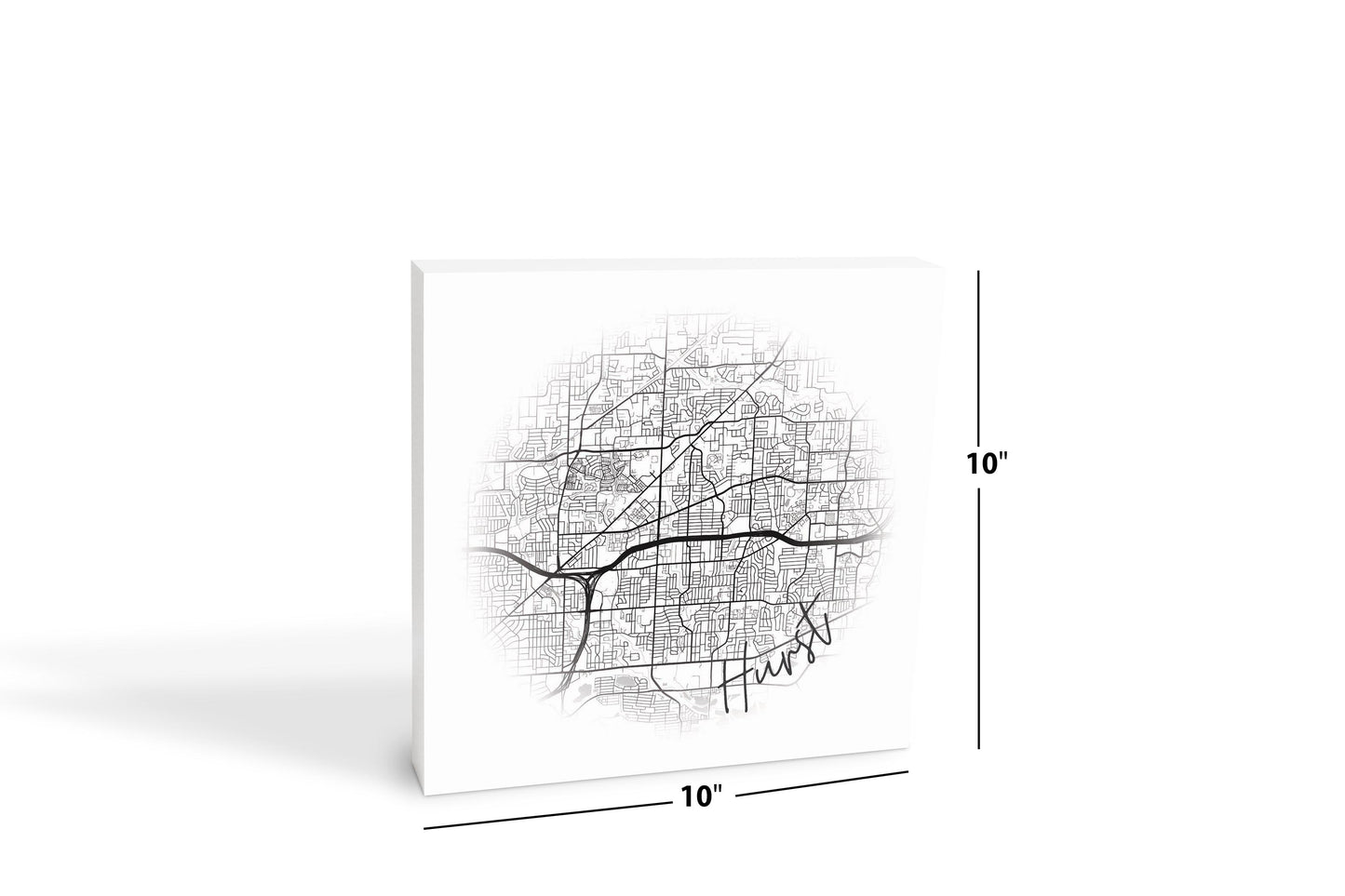 Minimalistic B&W Texas Hurst Circle Map | Wood Block | Eaches | Min 2