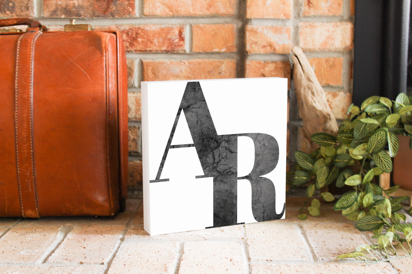 B&W Minimalist Arkansas White Initials | Wood Block | Eaches | Min 2