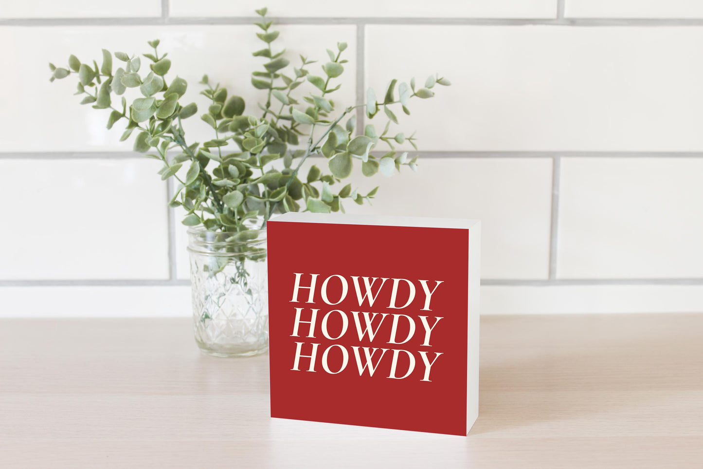 Modern Minimalist Texas Colors Howdy | Wood Block | Eaches | Min 4