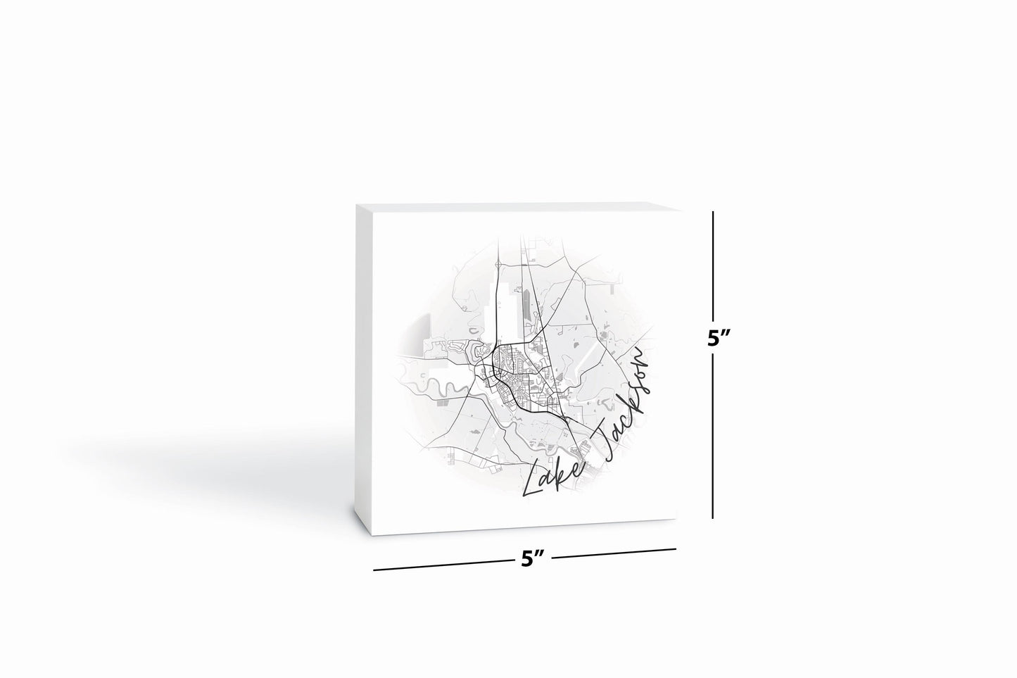 Minimalistic B&W Texas Lake Jackson Circle Map| Wood Block | Eaches | Min 4