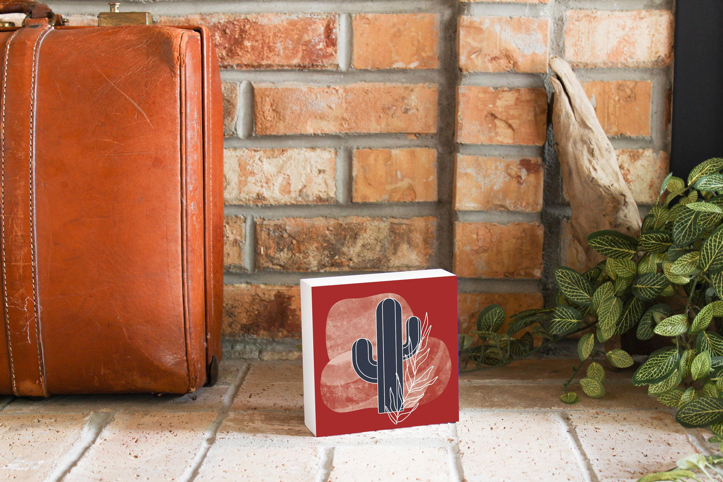 Modern Minimalist Texas Colors Cactus | Wood Block | Eaches | Min 4