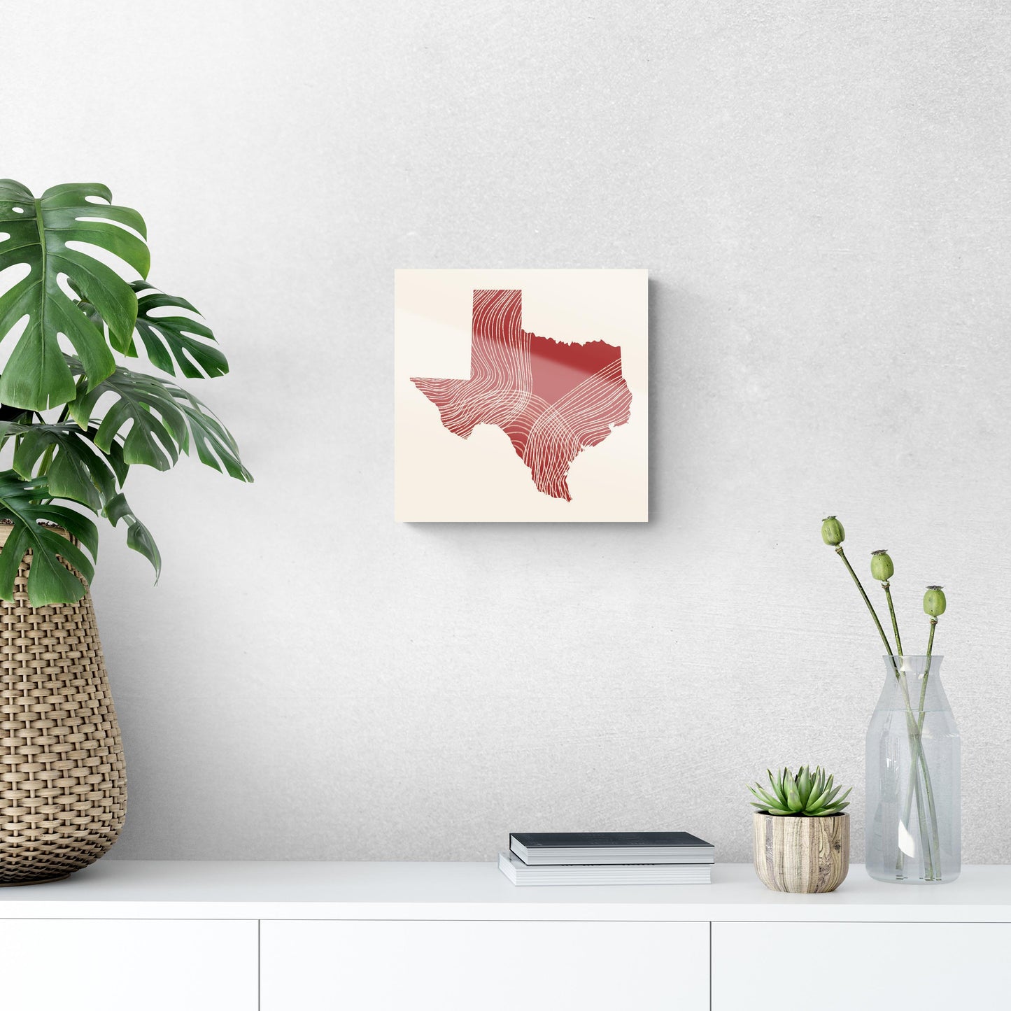 Modern Minimalist Texas Fluid Line State Shape | Hi-Def Glass Art | Eaches | Min 1