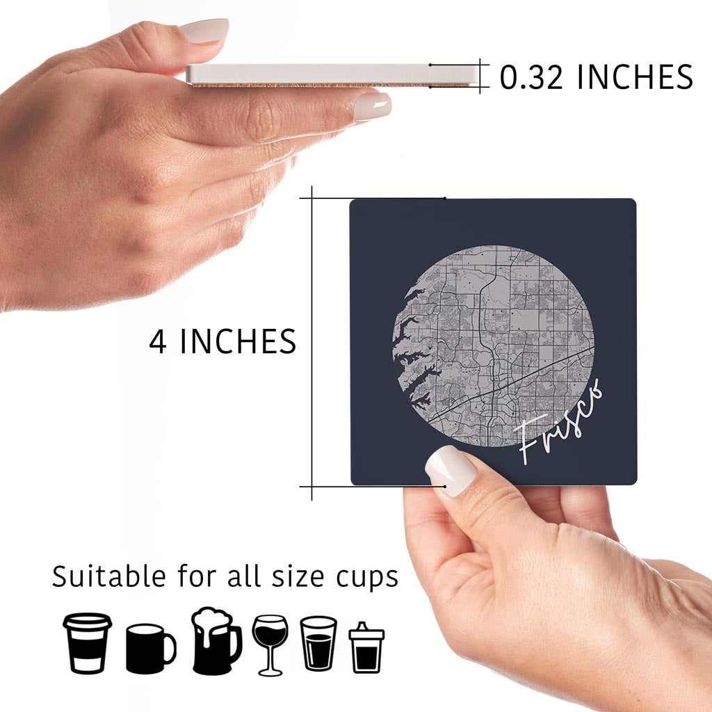 Modern Minimalist Texas Colors Frisco Circle Map | Absorbent Coasters | Set of 4 | Min 2