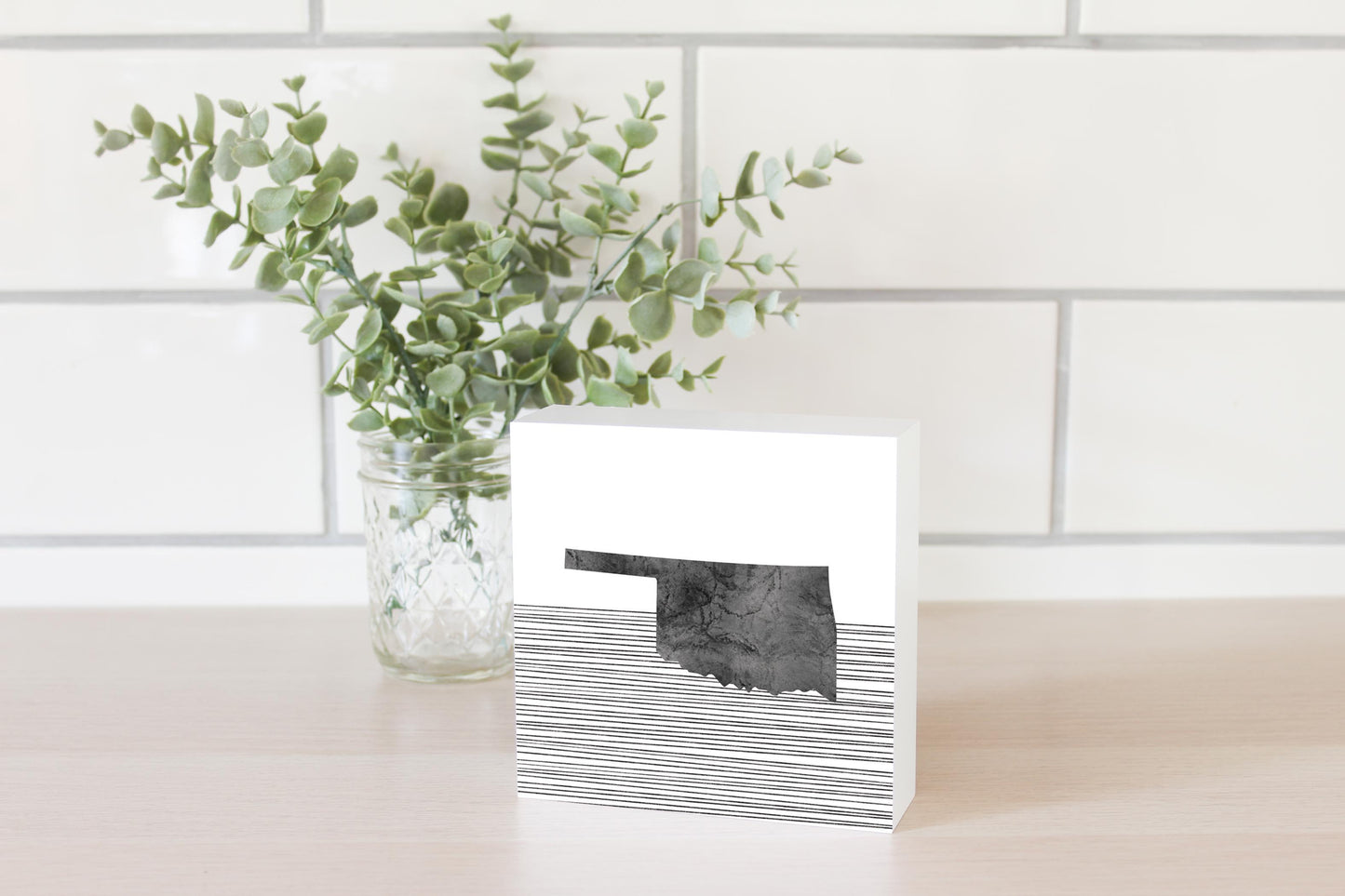 Modern Oklahoma State Shape With Straight Lines | Wood Block | Eaches | Min 4