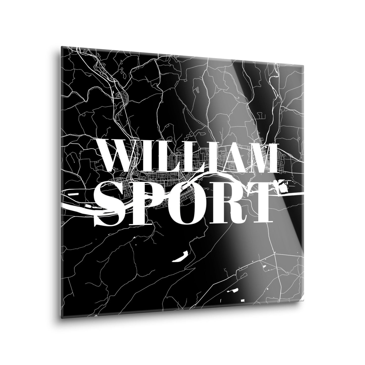 Minimalistic B&W Pennsylvania Williamsport Map | Hi-Def Glass Art | Eaches | Min 2