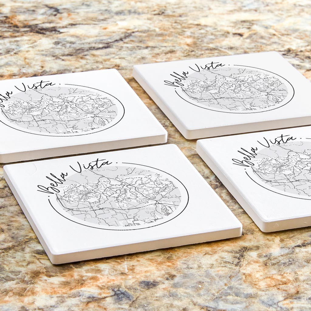 Minimalist B&W Arkansas Bella Vista Circle Map | Absorbent Coasters | Set of 4 | Min 2