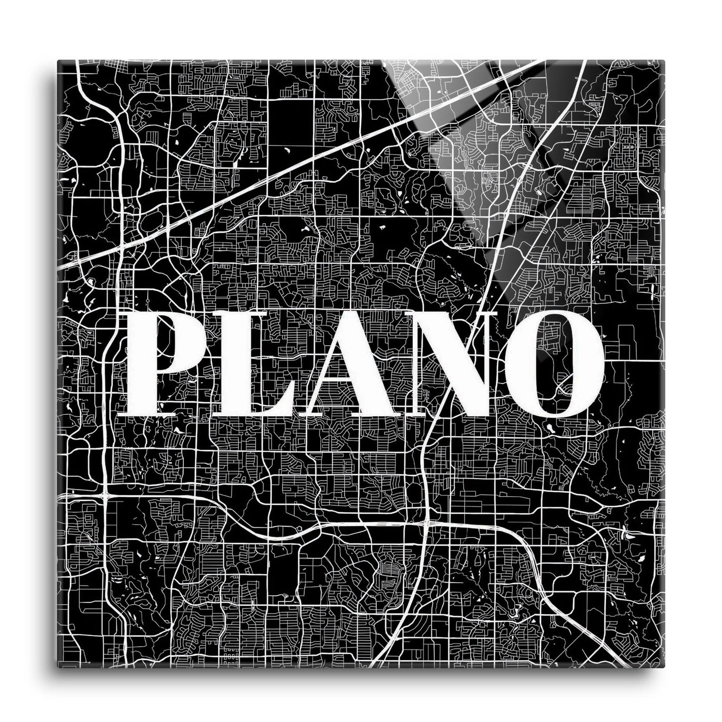 Minimalistic B&W Texas Plano Map | Hi-Def Glass Art | Eaches | Min 1