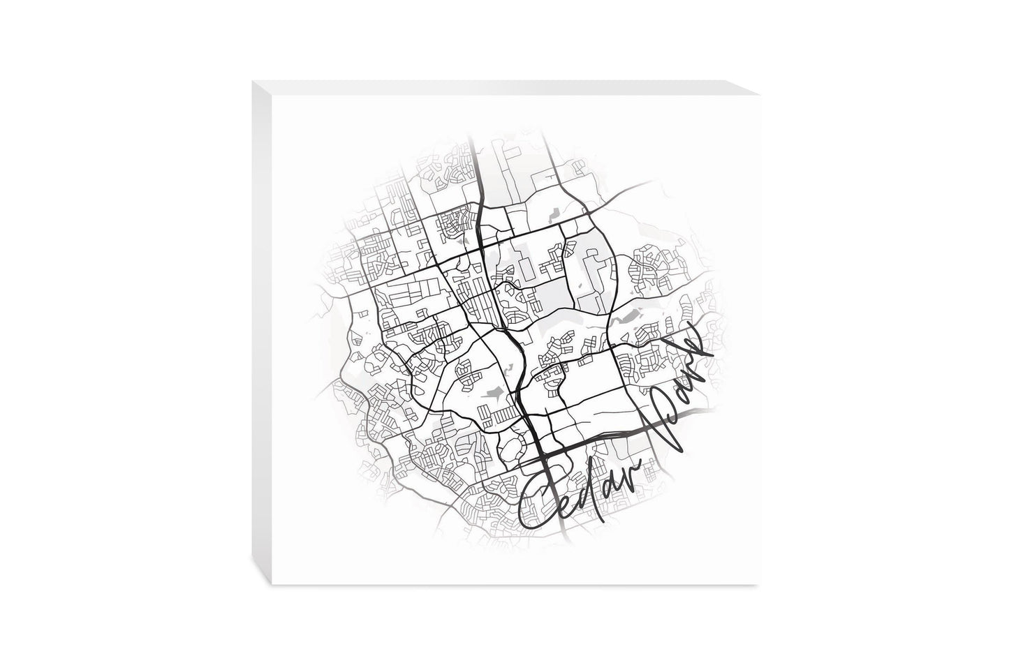 Minimalistic B&W Texas Cedar Park Circle Map | Wood Block | Eaches | Min 2
