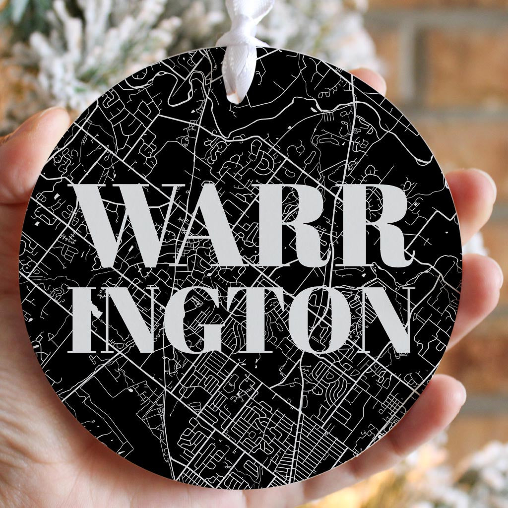 Minimalistic B&W Pennsylvania Warrington Map| Wood Ornament | Eaches | Min 6