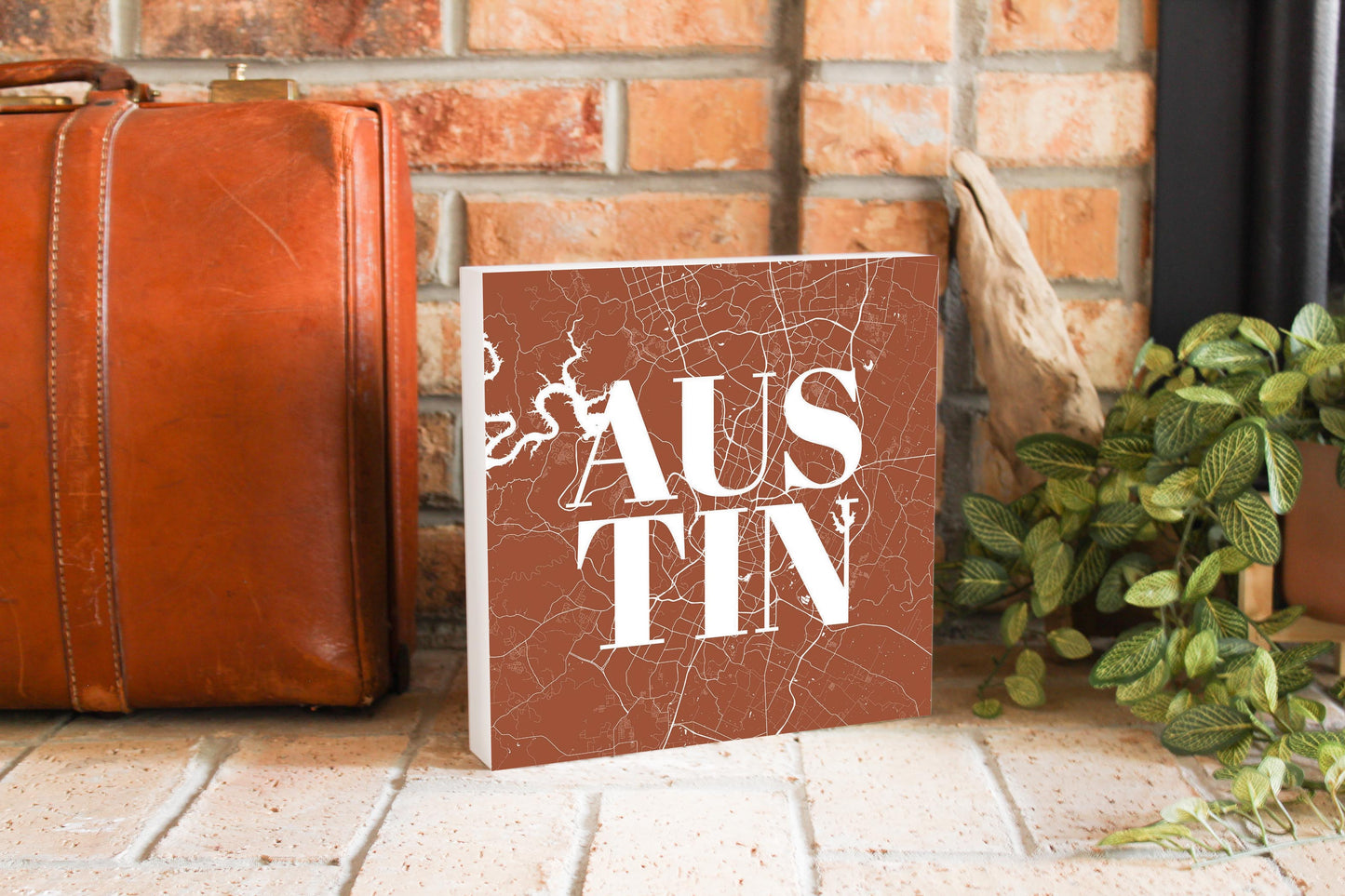 Modern Minimalist Texas Austin Map | Wood Block | Eaches | Min 2