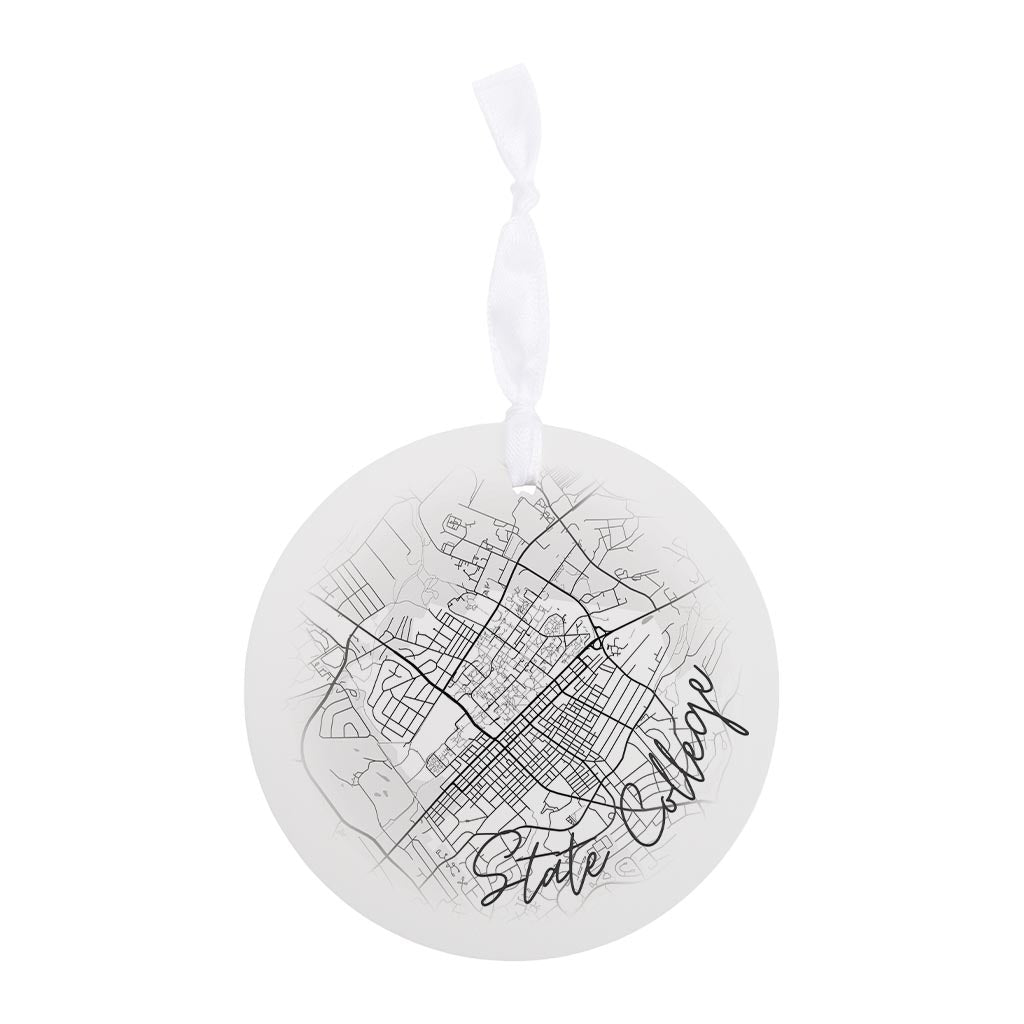 Minimalistic B&W Pennsylvania State College Circle Map | Wood Ornament | Eaches | Min 6