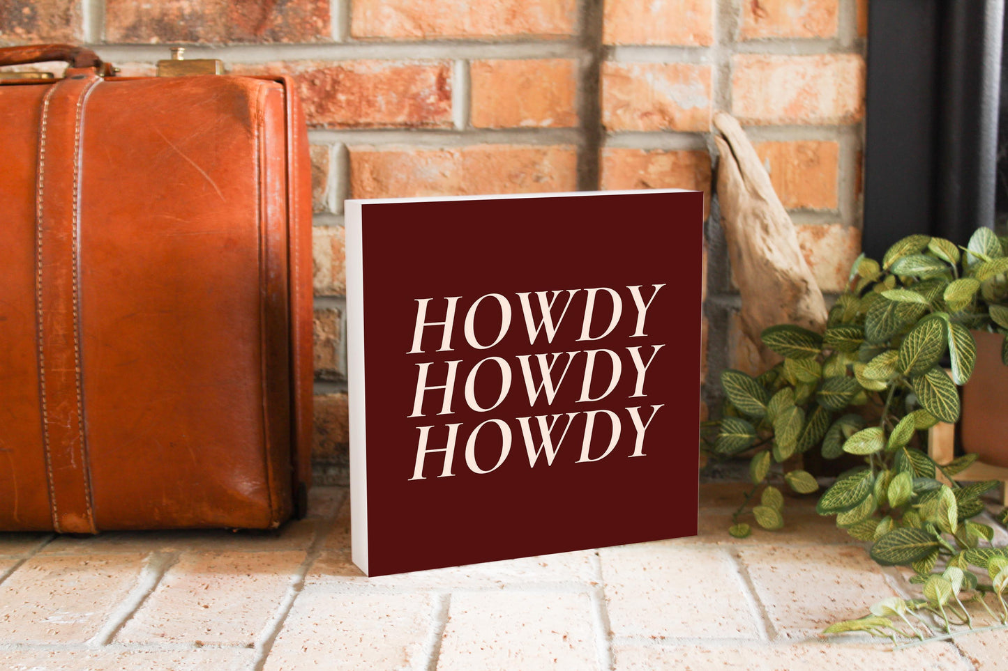 Modern Minimalist Texas Maroon Howdy | Wood Block | Eaches | Min 2