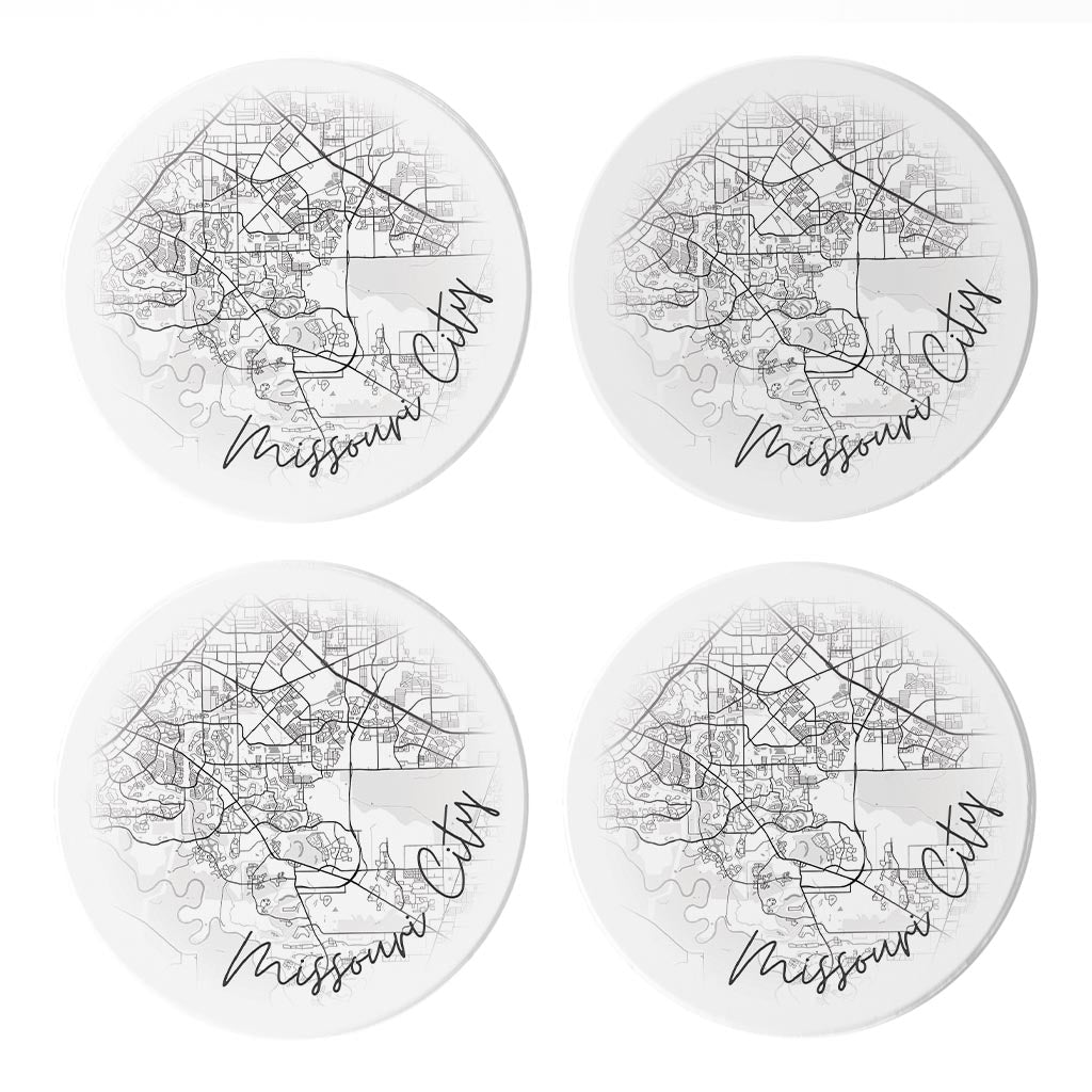 Minimalistic B&W Texas Missouri City Circle Map | Absorbent Coasters | Set of 4 | Min 2