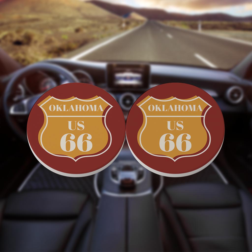 Modern Minimalist Oklahoma Us 66 Orange| Absorbent Car Coasters | Set of 2 | Min 4