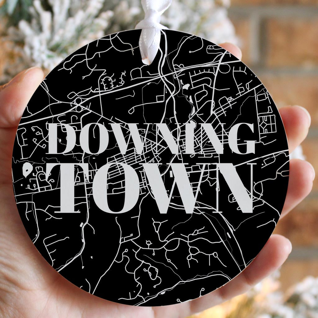 Minimalistic B&W Pennsylvania Downingtown Map | Wood Ornament | Eaches | Min 6