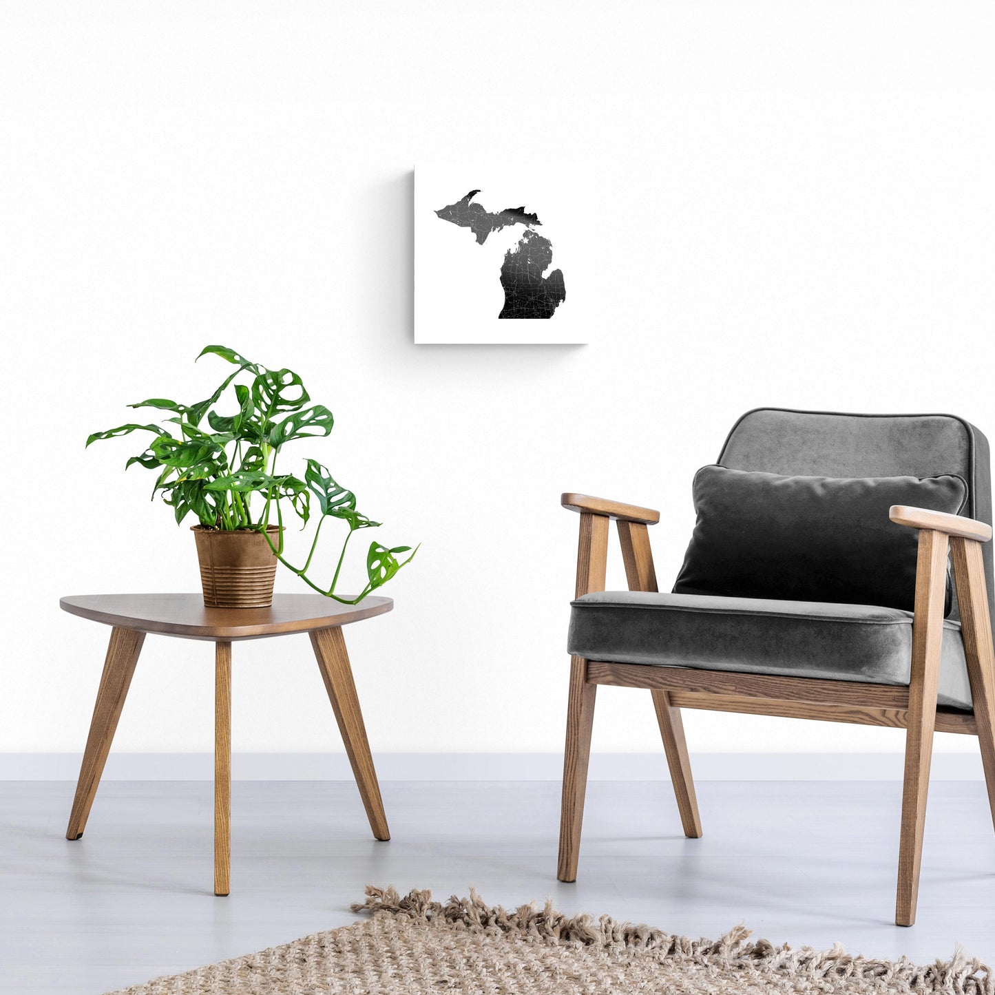 Minimalistic B&W Michigan Map Petoskey Star | Hi-Def Glass Art | Eaches | Min 1