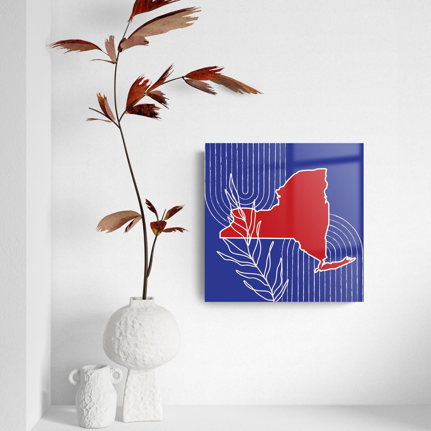 Red White And Blue New York State Retro Thin Lines | Hi-Def Glass Art | Eaches | Min 2