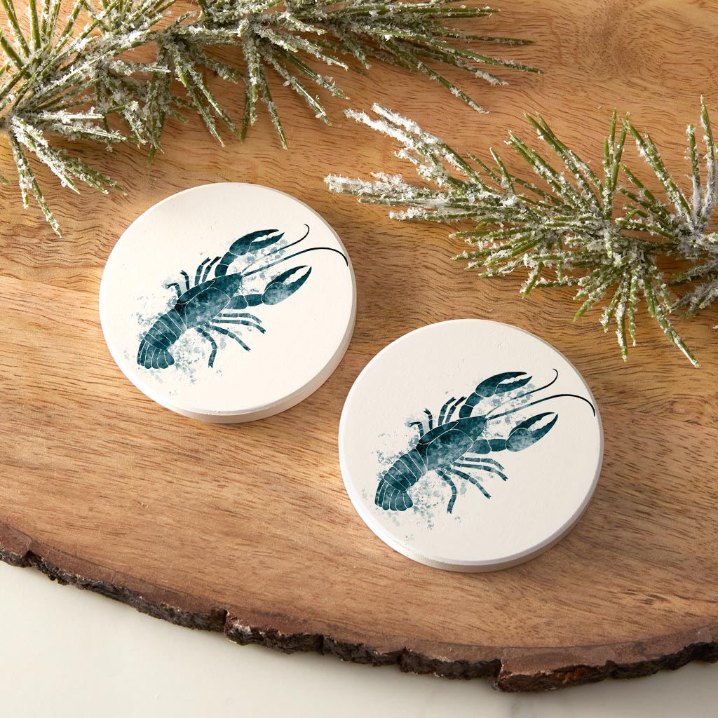 Blue White Water Color Crawfish | Absorbent Car Coasters | Set of 2 | Min 4