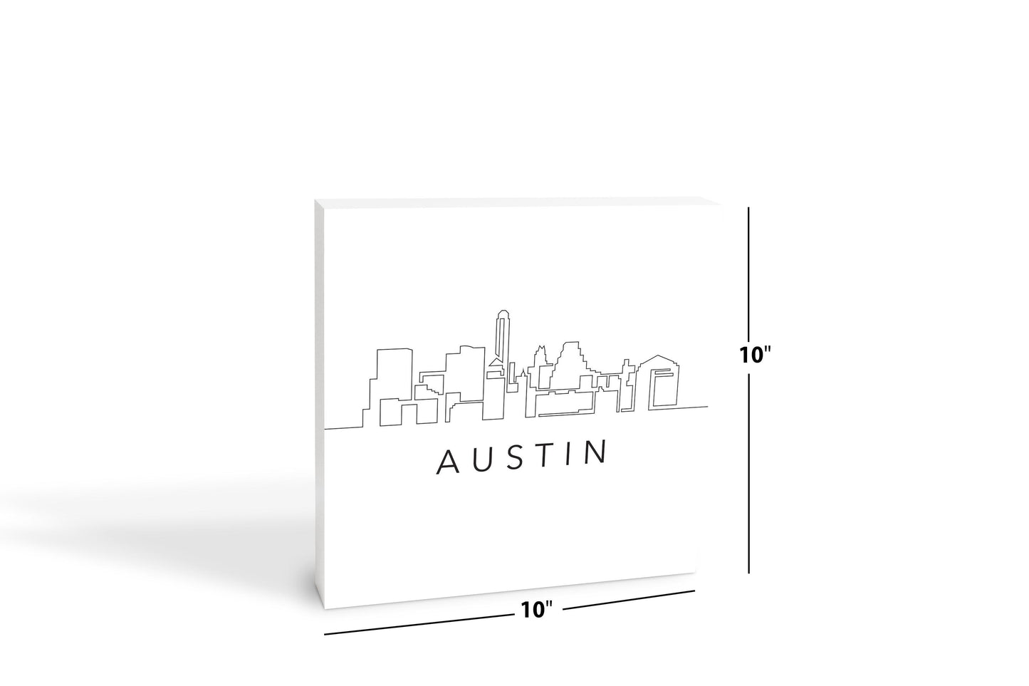 Minimalist B&W Texas Austin Skyline | Wood Block | Eaches | Min 2