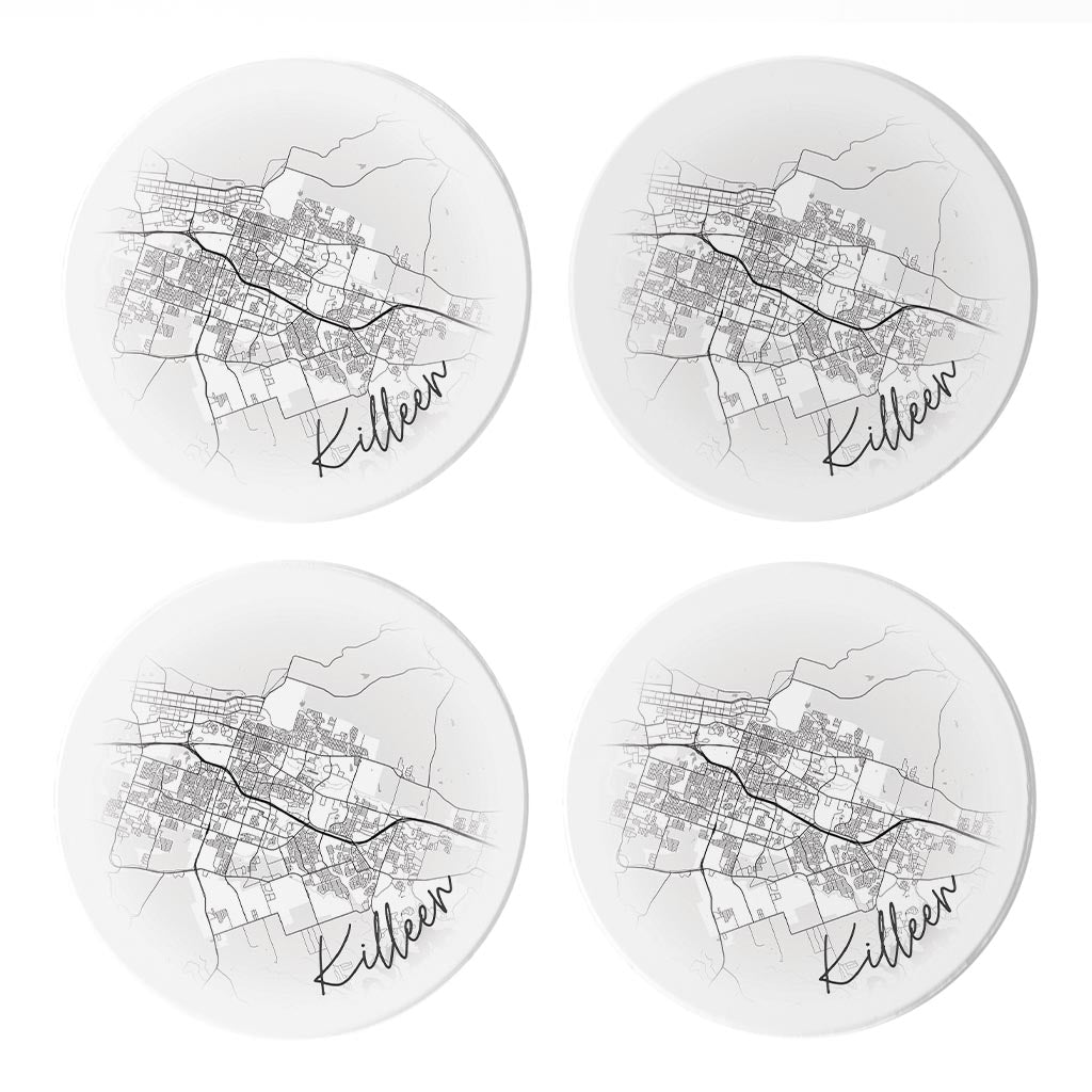 Minimalistic B&W Texas Killeen Circle Map | Absorbent Coasters | Set of 4 | Min 2