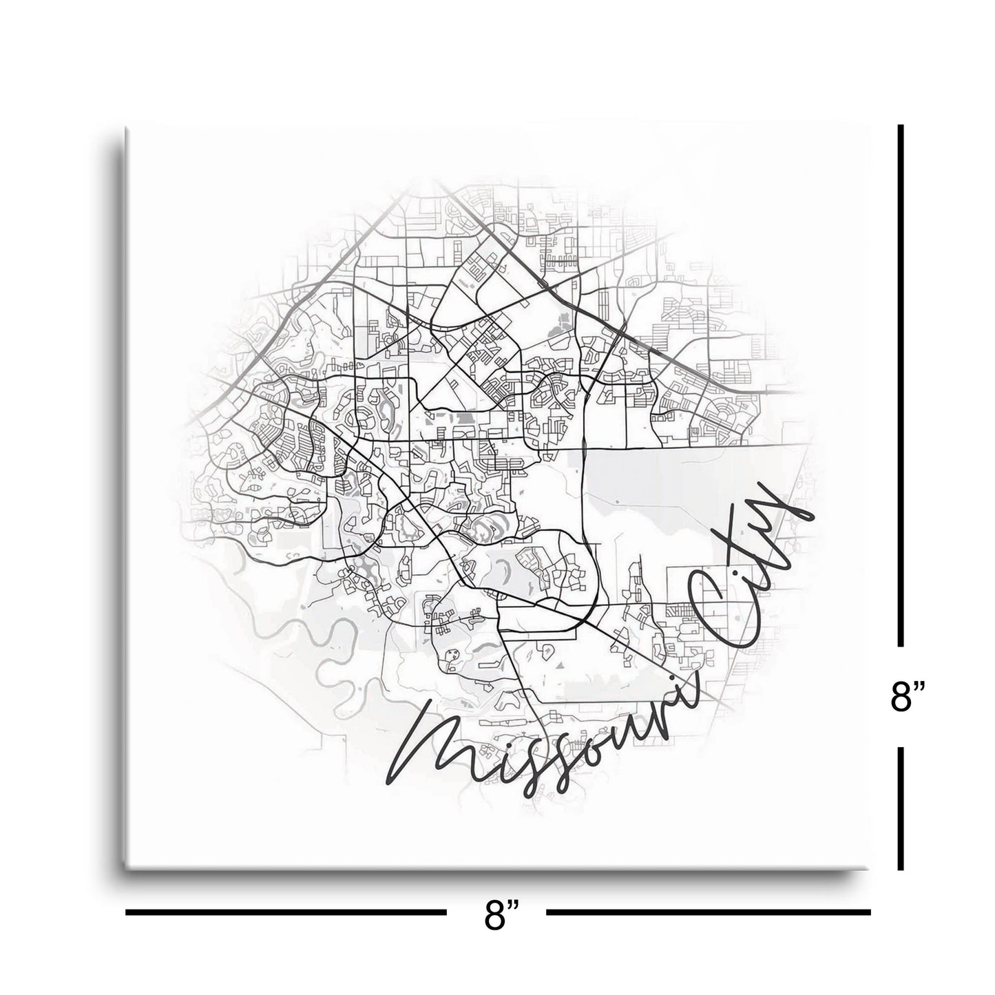 Minimalistic B&W Texas Missouri City Circle Map | Hi-Def Glass Art | Eaches | Min 2