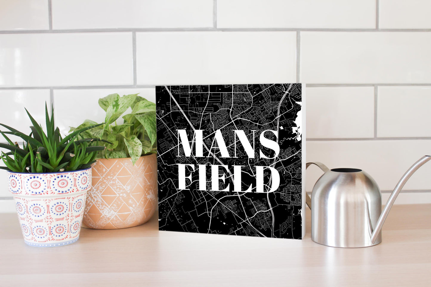 Minimalistic B&W Texas Mansfield Map| Wood Block | Eaches | Min 2