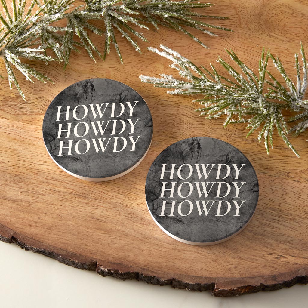 Minimalistic B&W Texas Textured Howdy | Absorbent Car Coasters | Set of 2 | Min 4