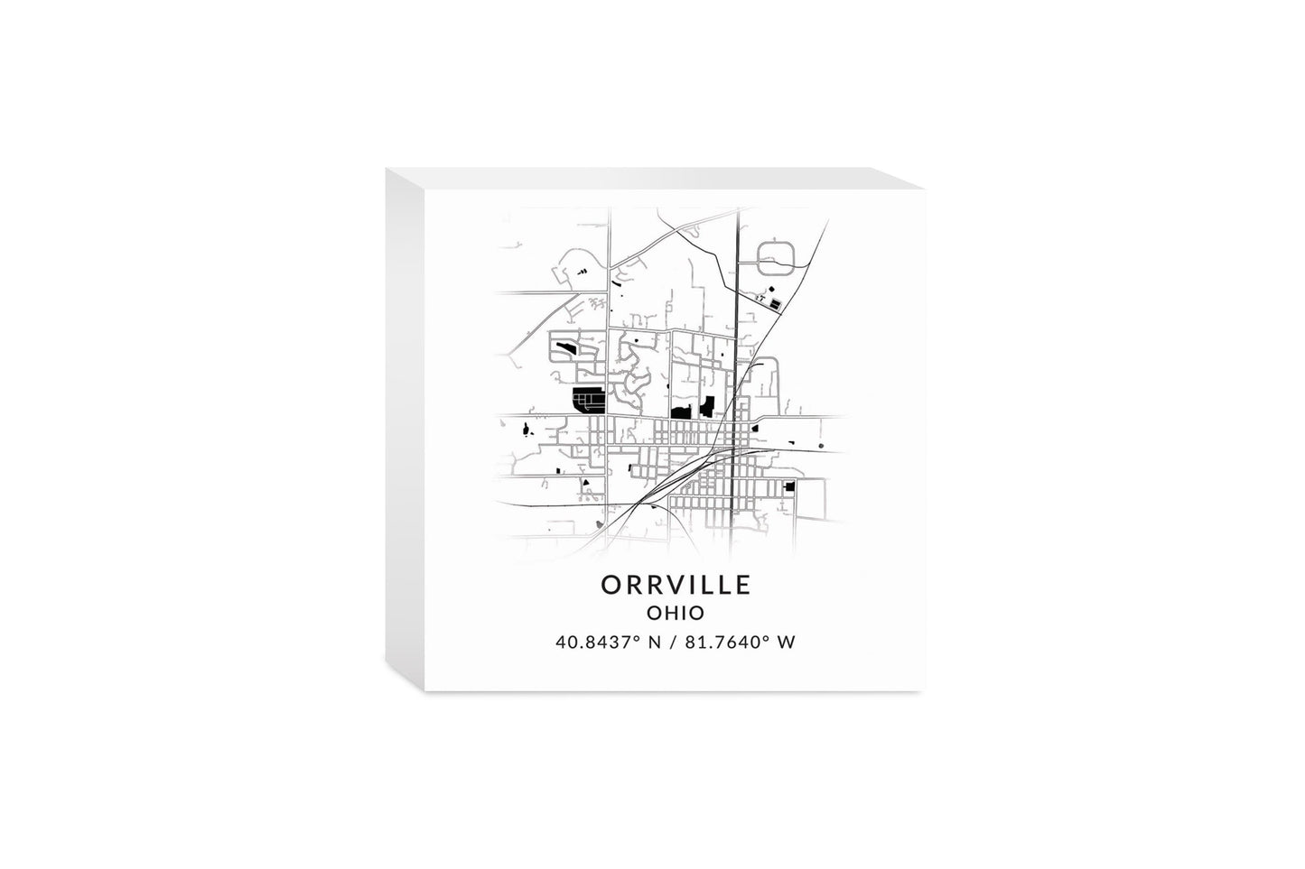 Orrville Oh Minimalistic Map With Coordinates | Wood Block | Eaches | Min 4