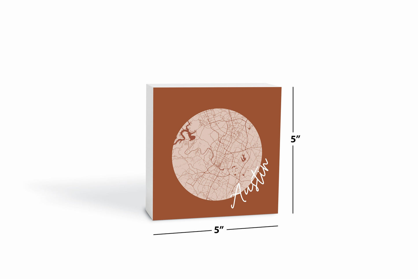 Modern Minimalist Texas Austin Circle Map | Wood Block | Eaches | Min 4