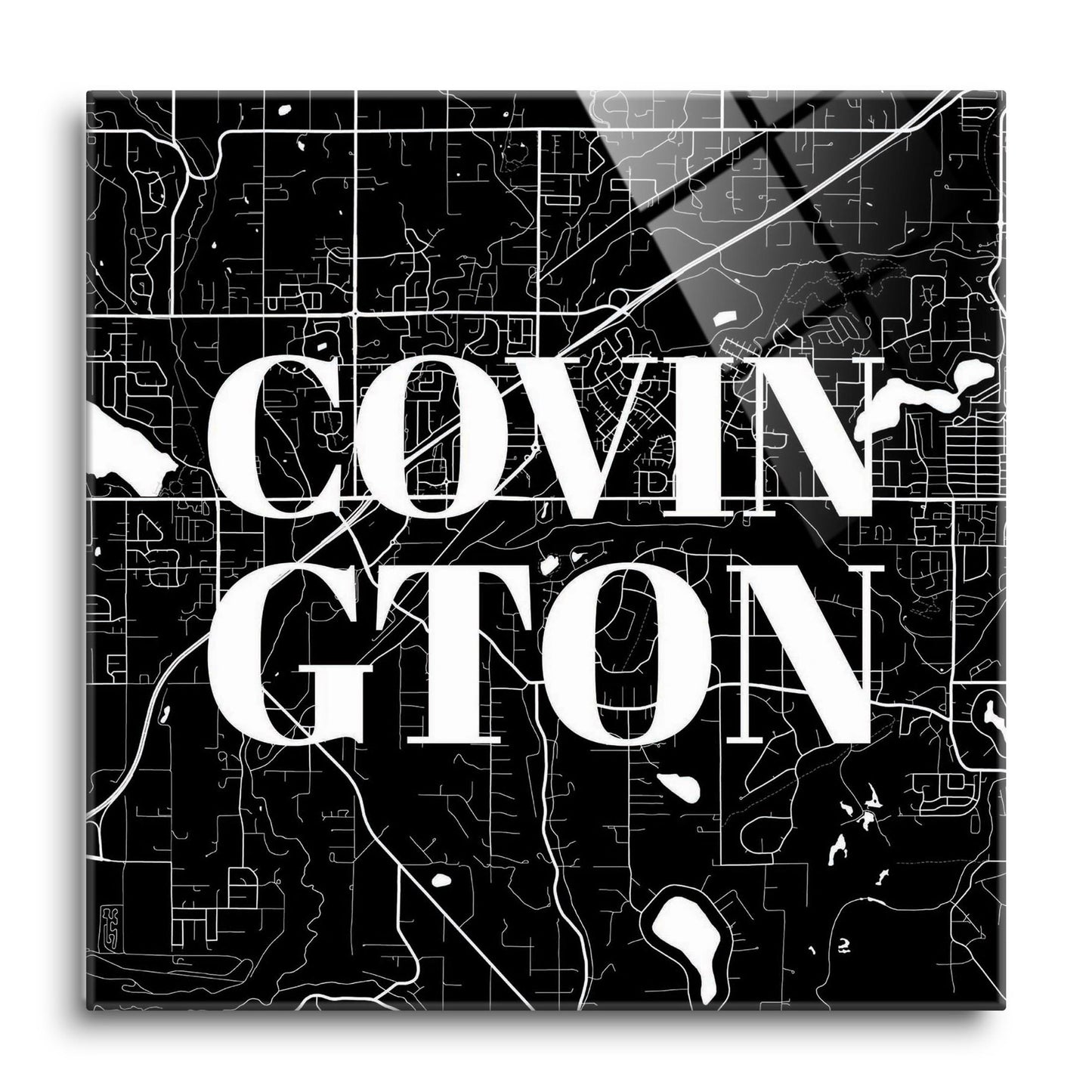 Minimalistic B&W Washington Covington Map | Hi-Def Glass Art | Eaches | Min 1