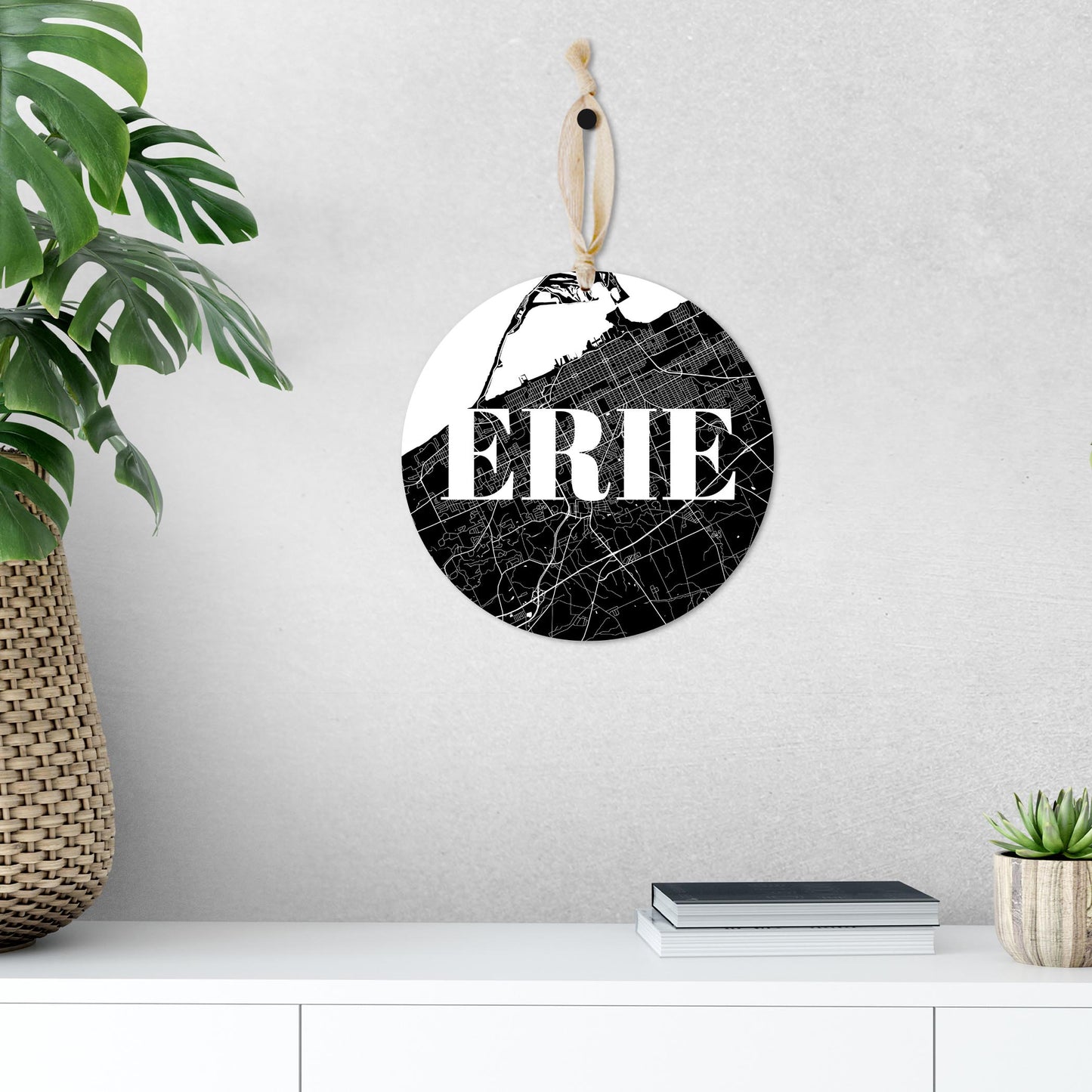 Minimalistic B&W Pennsylvania Erie Map | Wood Ornament | Eaches | Min 1