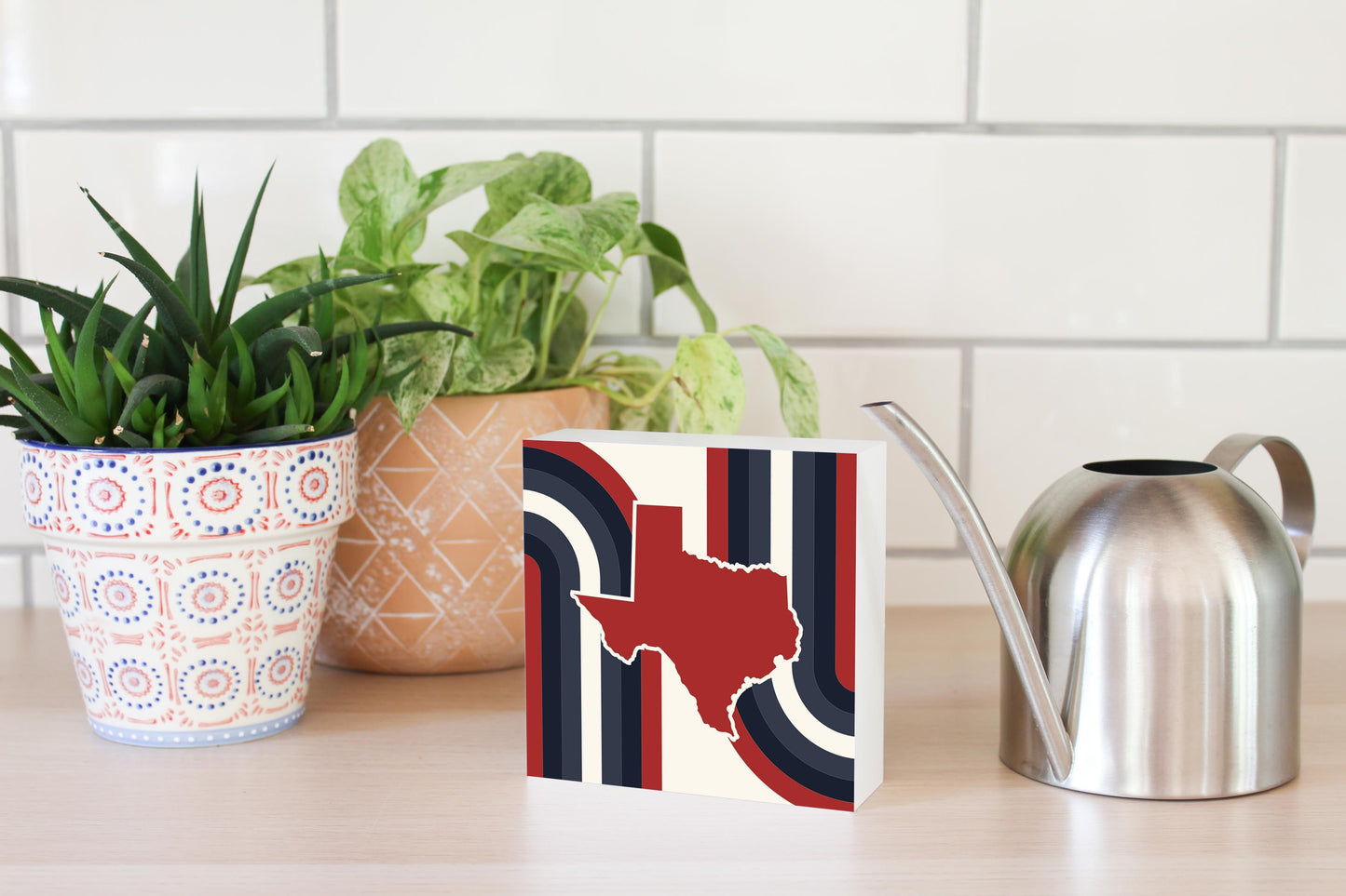 Modern Minimalist Texas Colors Retro Shape | Wood Block | Eaches | Min 4