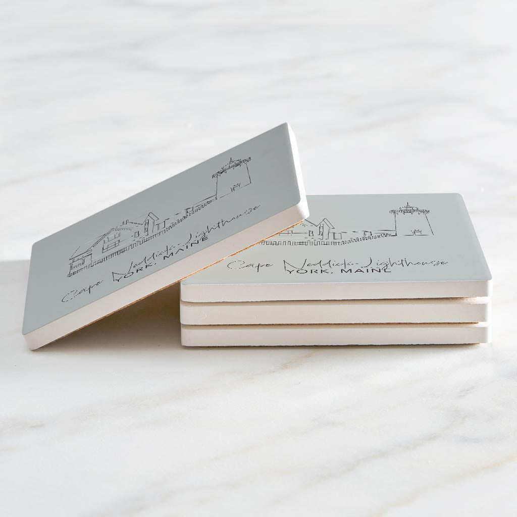 Cape Neddick Lighthouse Muted Coastal| Absorbent Coasters | Set of 4 | Min 2