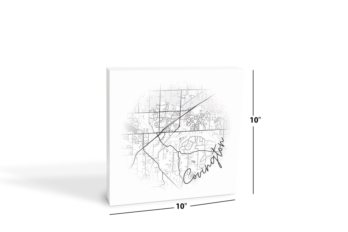Minimalistic B&W Washington Covington Circle Map | Wood Block | Eaches | Min 2
