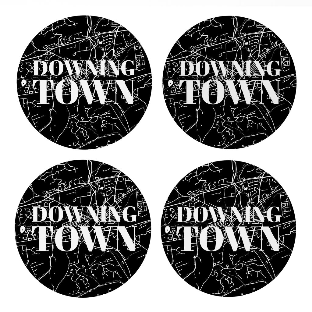 Minimalistic B&W Pennsylvania Downingtown Map | Absorbent Coasters | Set of 4 | Min 2