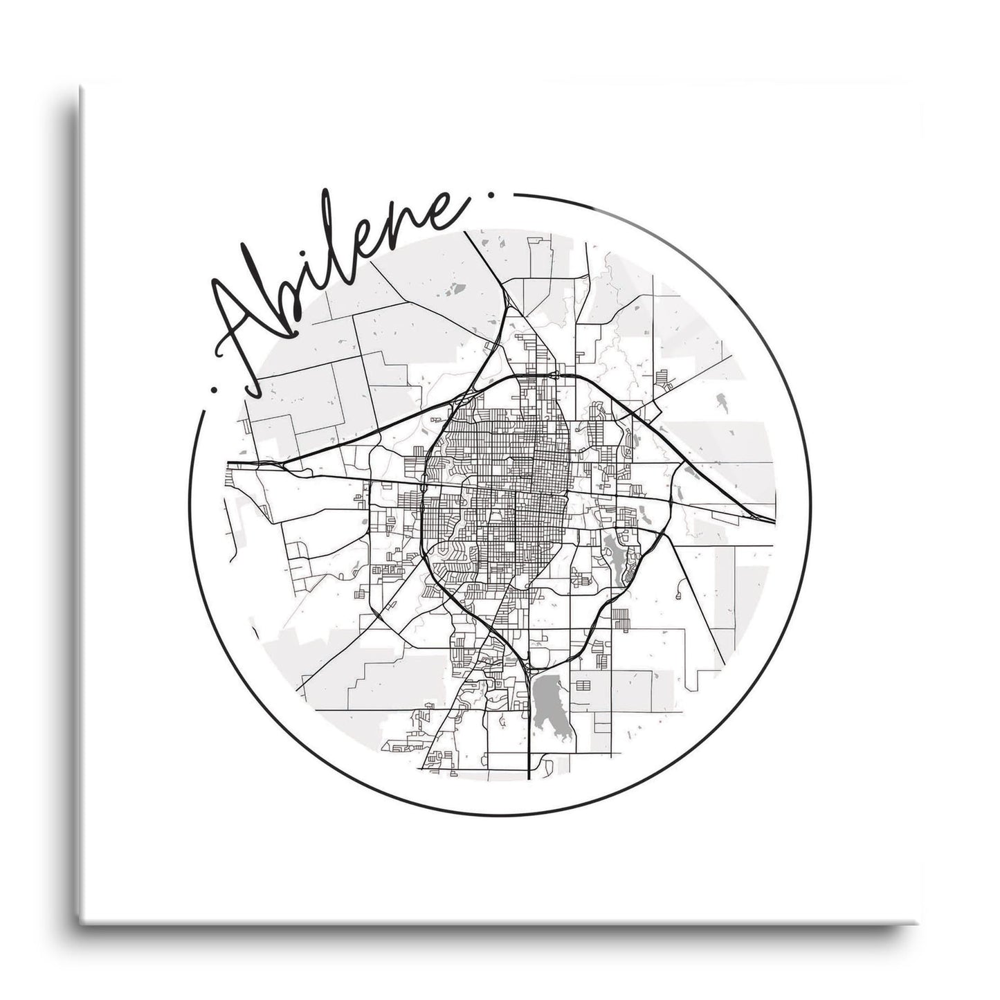 Minimalist B&W Texas Abilene Circle Map | Hi-Def Glass Art | Eaches | Min 1